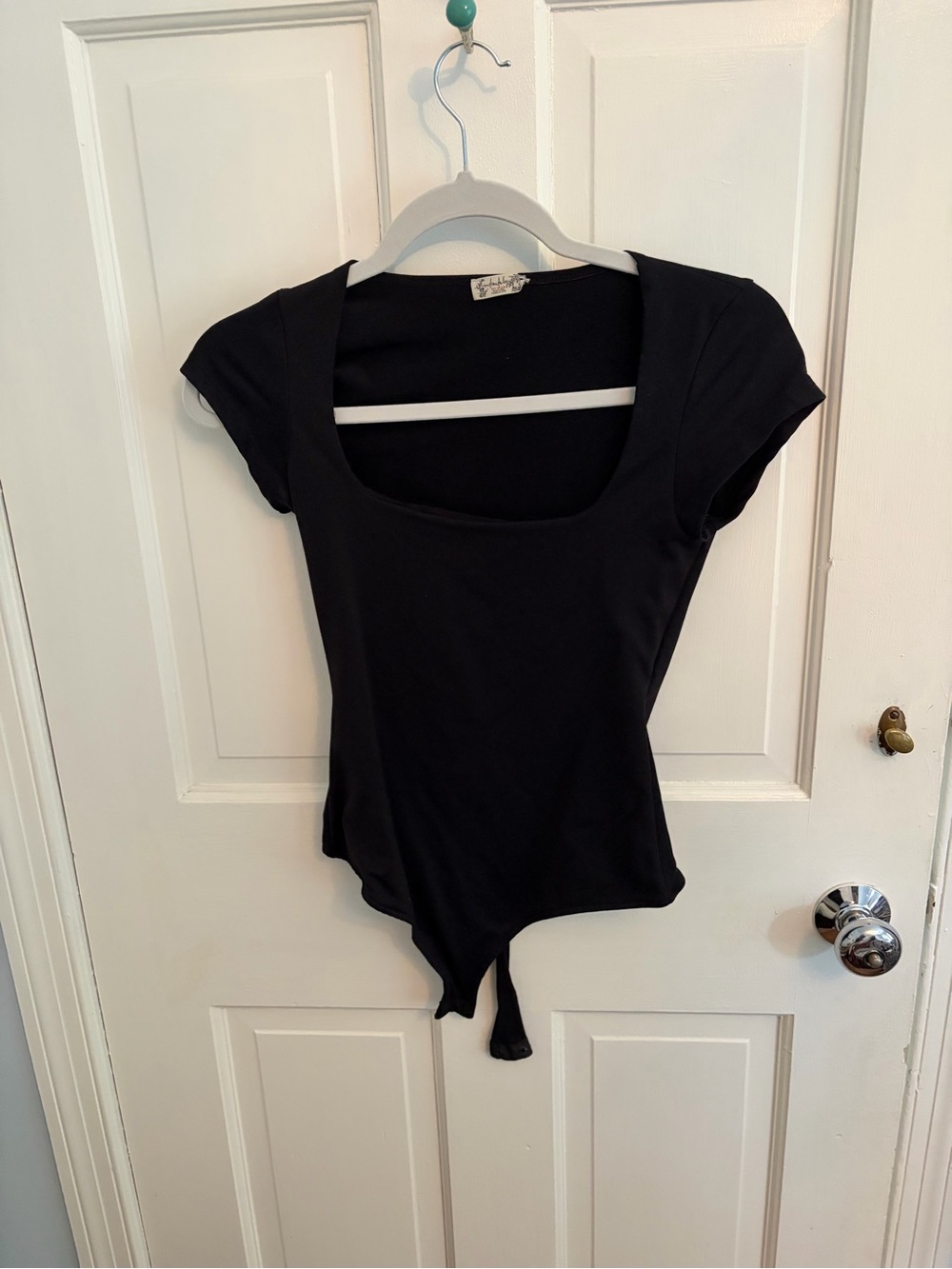 Free People Black Short Sleeve Scoop Neck Bodysuit